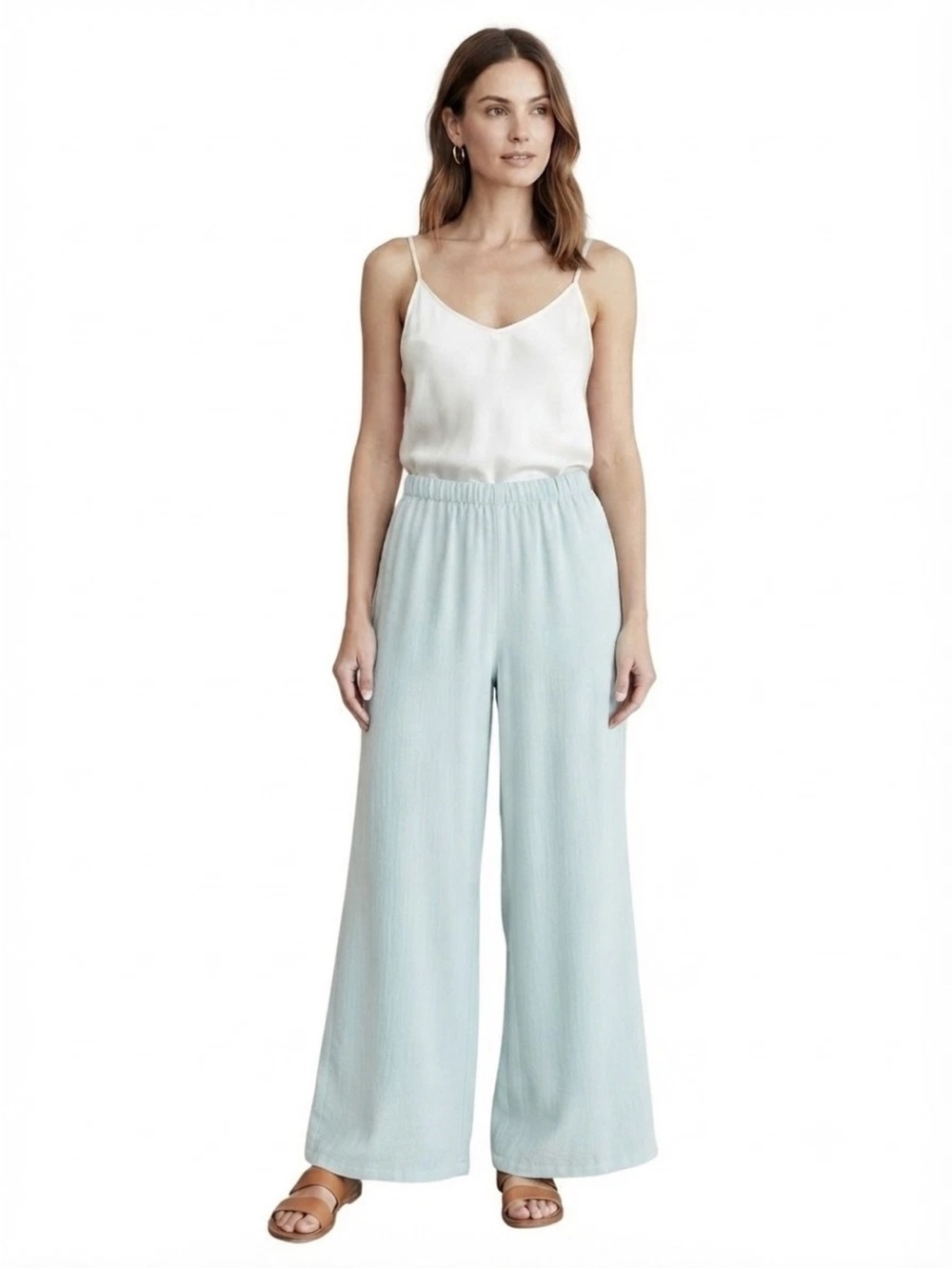 Eileen Fisher Silk Crepe Georgette Ankle Wide Leg Pant in Pool NEW $278